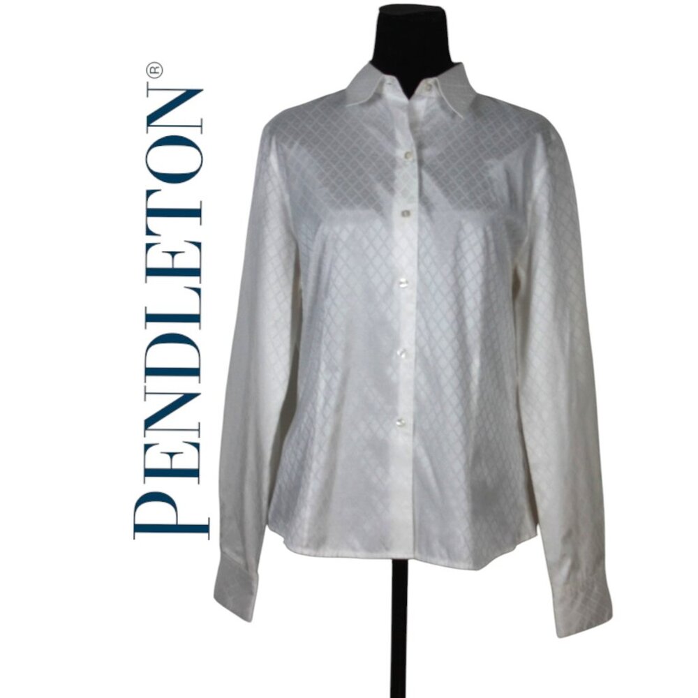 Pendleton White Button Down Blouse Size 12 - image 1